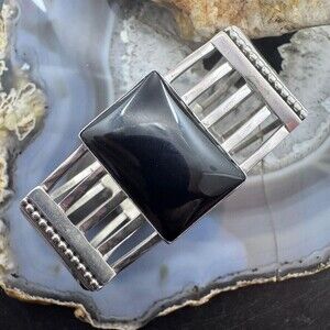 Jack Bly Vintage Native American Sterling Rectangle Onyx Bracelet For Women